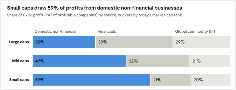 Chart comparing profit pool distribution between small caps and large caps