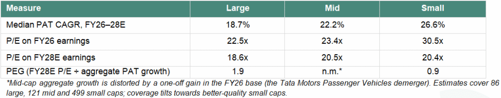 Chart displaying consensus profit growth expectations for small caps versus large caps